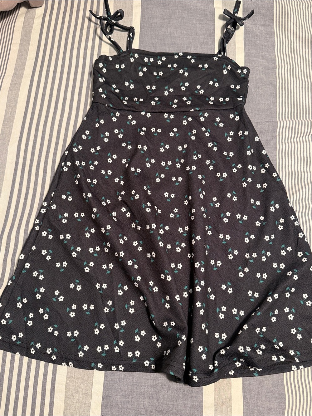 Black Floral A-Line Skirt with Tie Straps